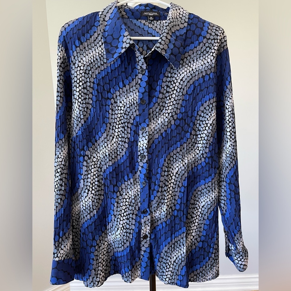 Notations pleated button up blouse size 3X blue gray office career plus size